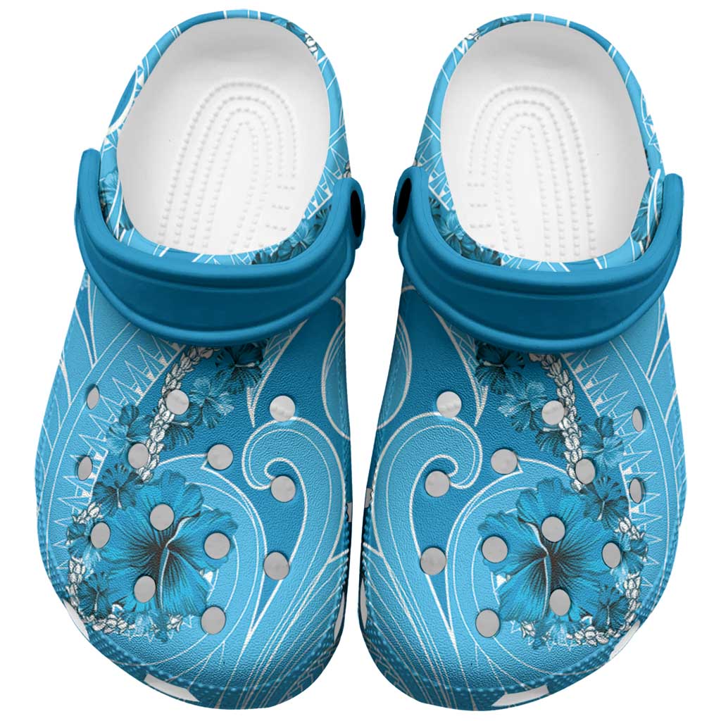 Hawaii Blue Hibiscus Pikake Lei Clogs Shoes LT05 Blue - Polynesian Pride