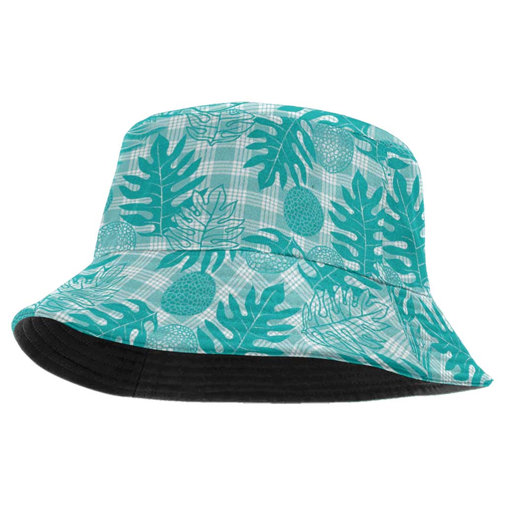 Hawaii Breadfruit Palaka Bucket Hat Polu Opal Maile Lei LT9 One Size Turquoise - Polynesian Pride