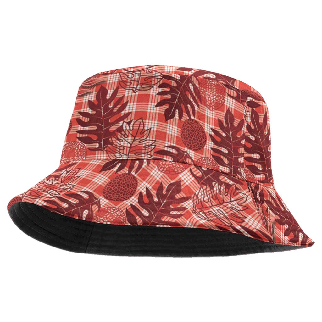 Hawaii Breadfruit Palaka Bucket Hat Ulaula Maile Lei LT9 One Size Red - Polynesian Pride