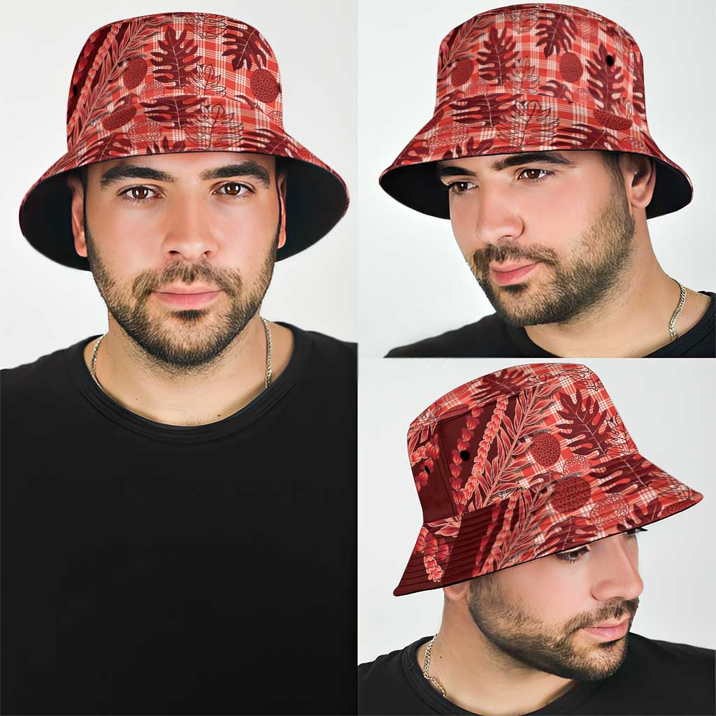 Hawaii Breadfruit Palaka Bucket Hat Ulaula Maile Lei LT9 - Polynesian Pride