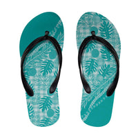 Hawaii Breadfruit Palaka Flip Flops Polu Opal Maile Lei LT9 Turquoise - Polynesian Pride