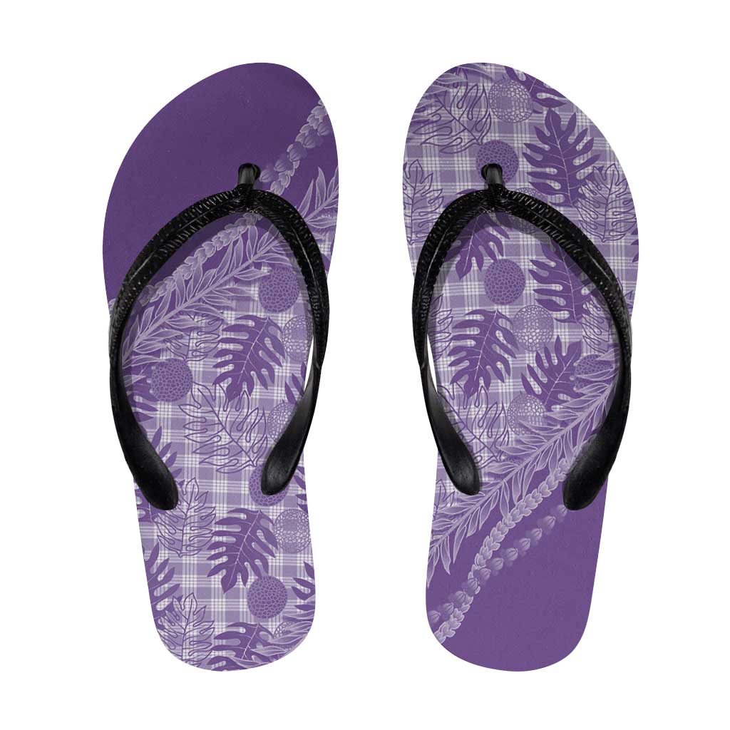 Hawaii Breadfruit Palaka Flip Flops Poni Maile Lei LT9 Purple - Polynesian Pride
