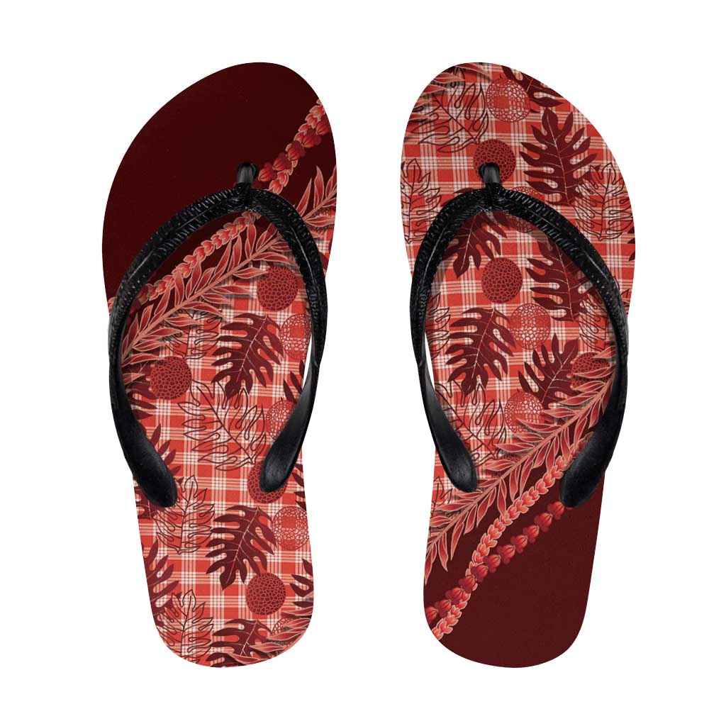 Hawaii Breadfruit Palaka Flip Flops Ulaula Maile Lei LT9 Red - Polynesian Pride