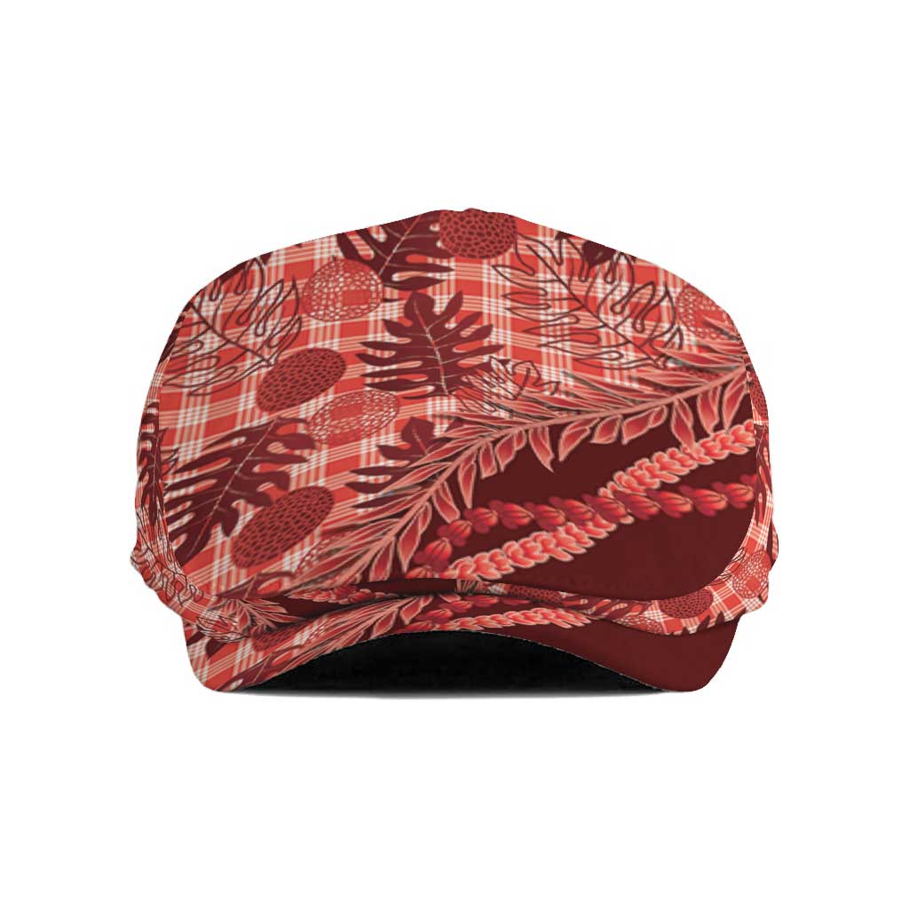 Hawaii Breadfruit Palaka Jeff Hat Ulaula Maile Lei LT9 Red - Polynesian Pride