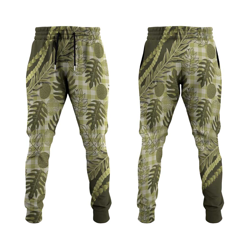 Hawaii Breadfruit Palaka Jogger Pants Omaomao Maile Lei LT9 Green - Polynesian Pride