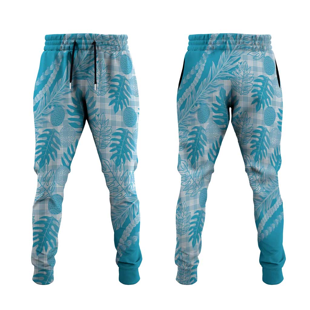 Hawaii Breadfruit Palaka Jogger Pants Polu Maile Lei LT9 Blue - Polynesian Pride