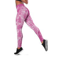 Hawaii Breadfruit Palaka Leggings Omaomao Ulaula Maile Lei LT9 Pink - Polynesian Pride