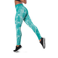 Hawaii Breadfruit Palaka Leggings Polu Opal Maile Lei LT9 Turquoise - Polynesian Pride