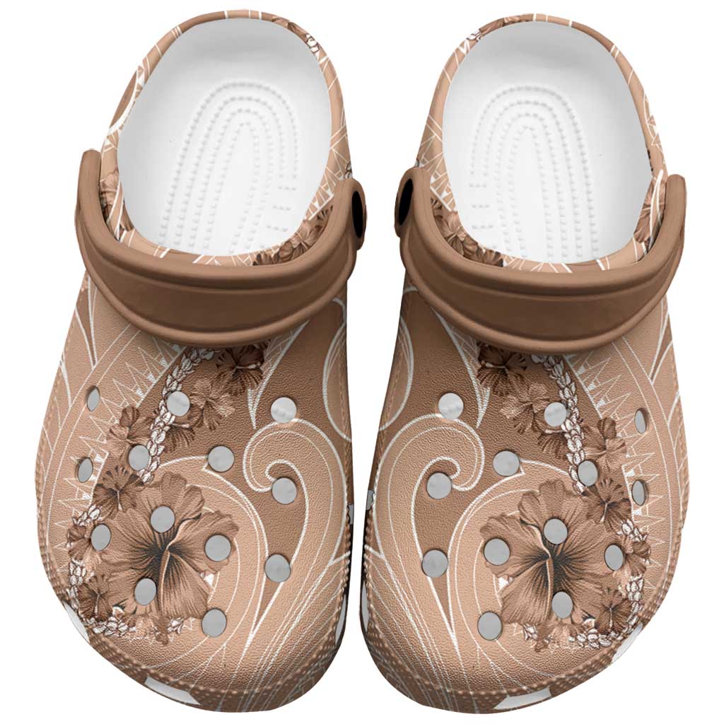 Hawaii Brown Hibiscus Pikake Lei Clogs Shoes LT05 Brown - Polynesian Pride