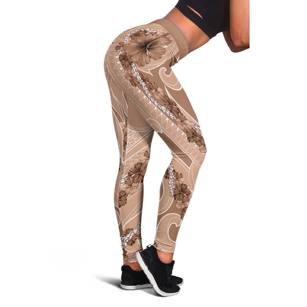 Hawaii Brown Hibiscus Pikake Lei Leggings LT05 - Polynesian Pride