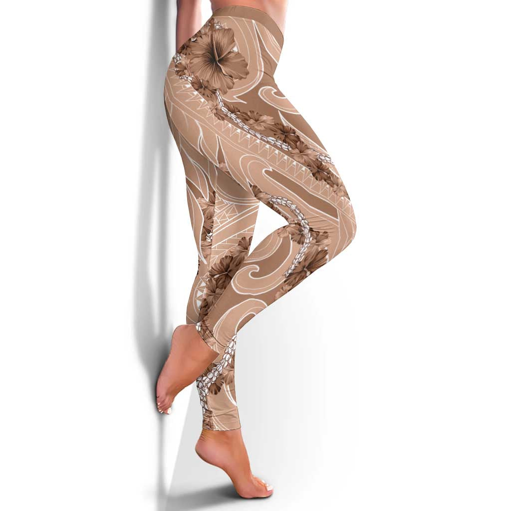 Hawaii Brown Hibiscus Pikake Lei Leggings LT05 - Polynesian Pride