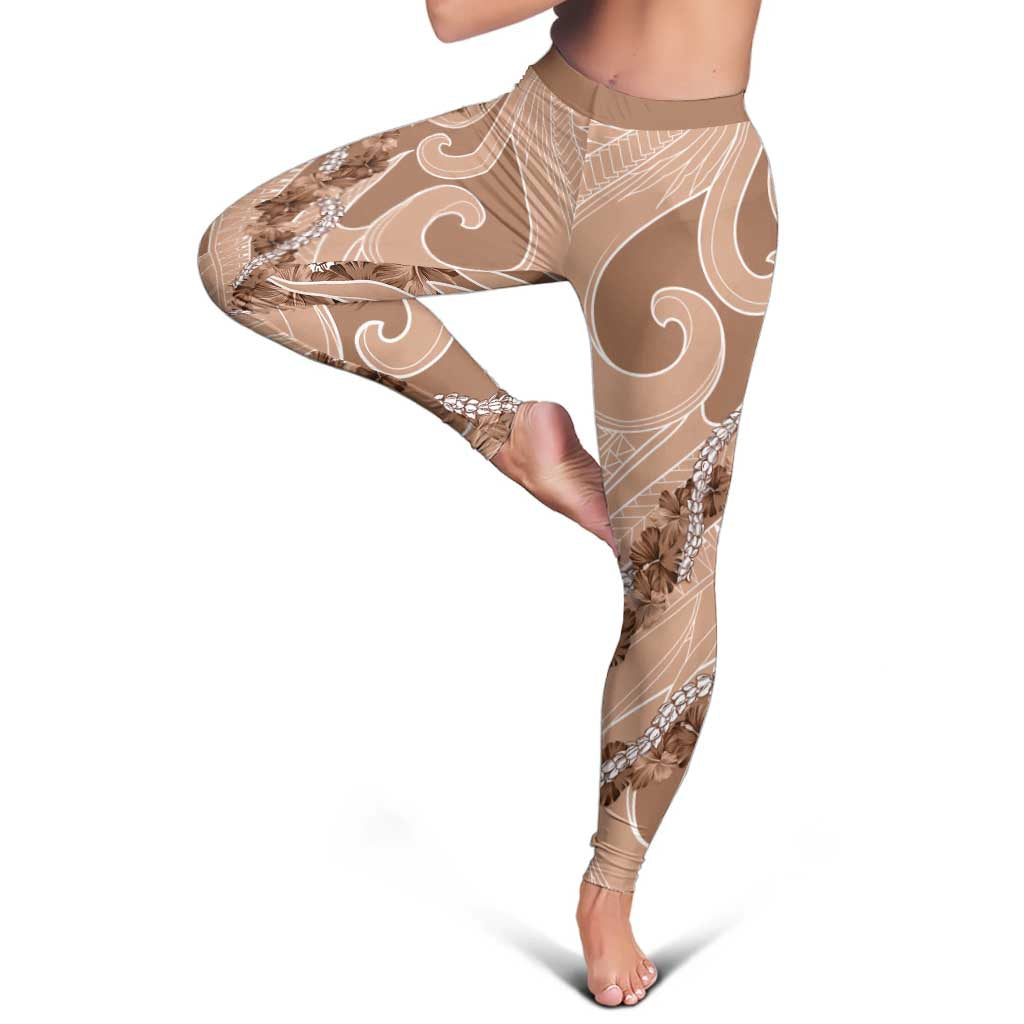 Hawaii Brown Hibiscus Pikake Lei Leggings LT05 - Polynesian Pride
