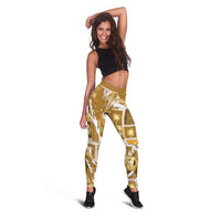 Hawaii Japanese Culture Gold Leggings Spring Cranes Aloha Pattern LT01 - Polynesian Pride