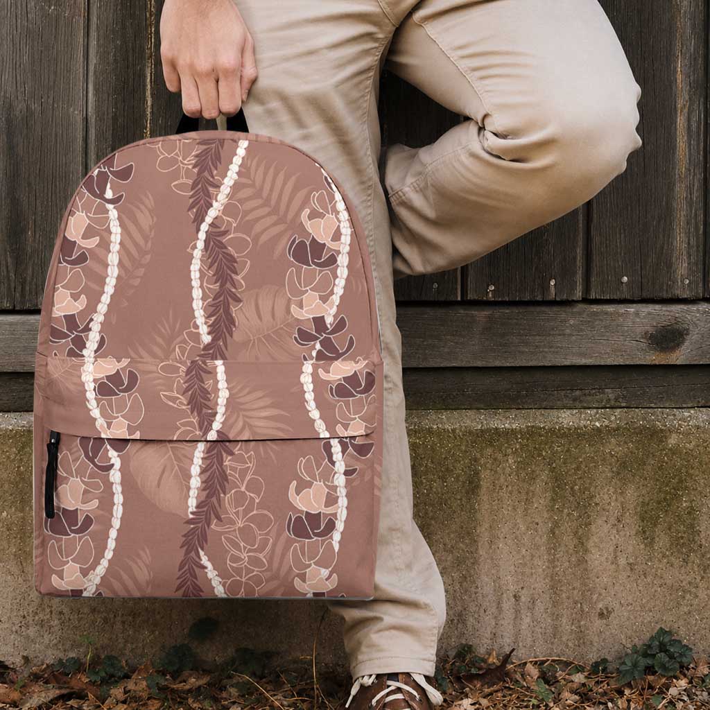 Hawaii Maile Lei Backpack With Brown Monstera Pattern LT05 - Polynesian Pride
