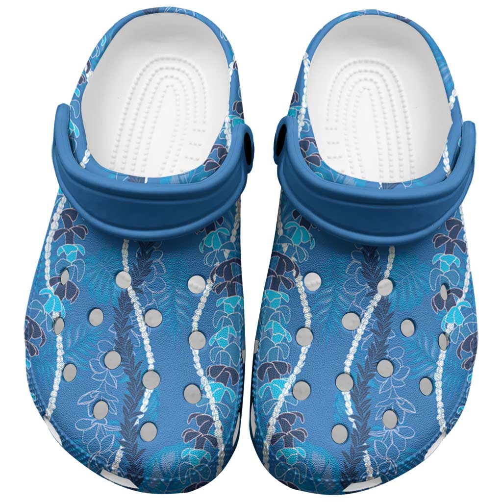 Hawaii Maile Lei Clogs Shoes With Blue Monstera Pattern LT05 Blue - Polynesian Pride