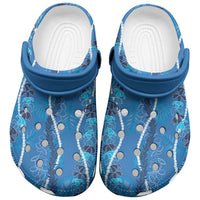 Hawaii Maile Lei Clogs Shoes With Blue Monstera Pattern LT05 Blue - Polynesian Pride