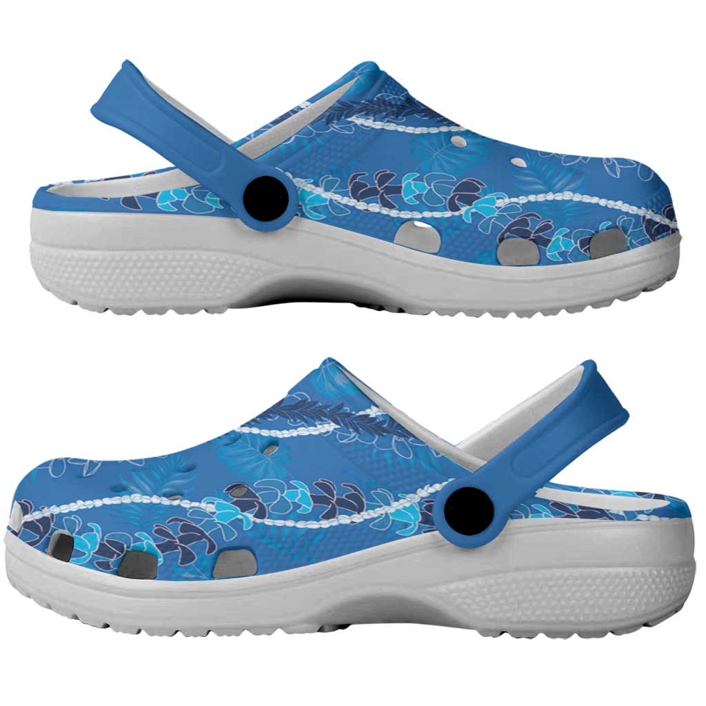 Hawaii Maile Lei Clogs Shoes With Blue Monstera Pattern LT05 - Polynesian Pride