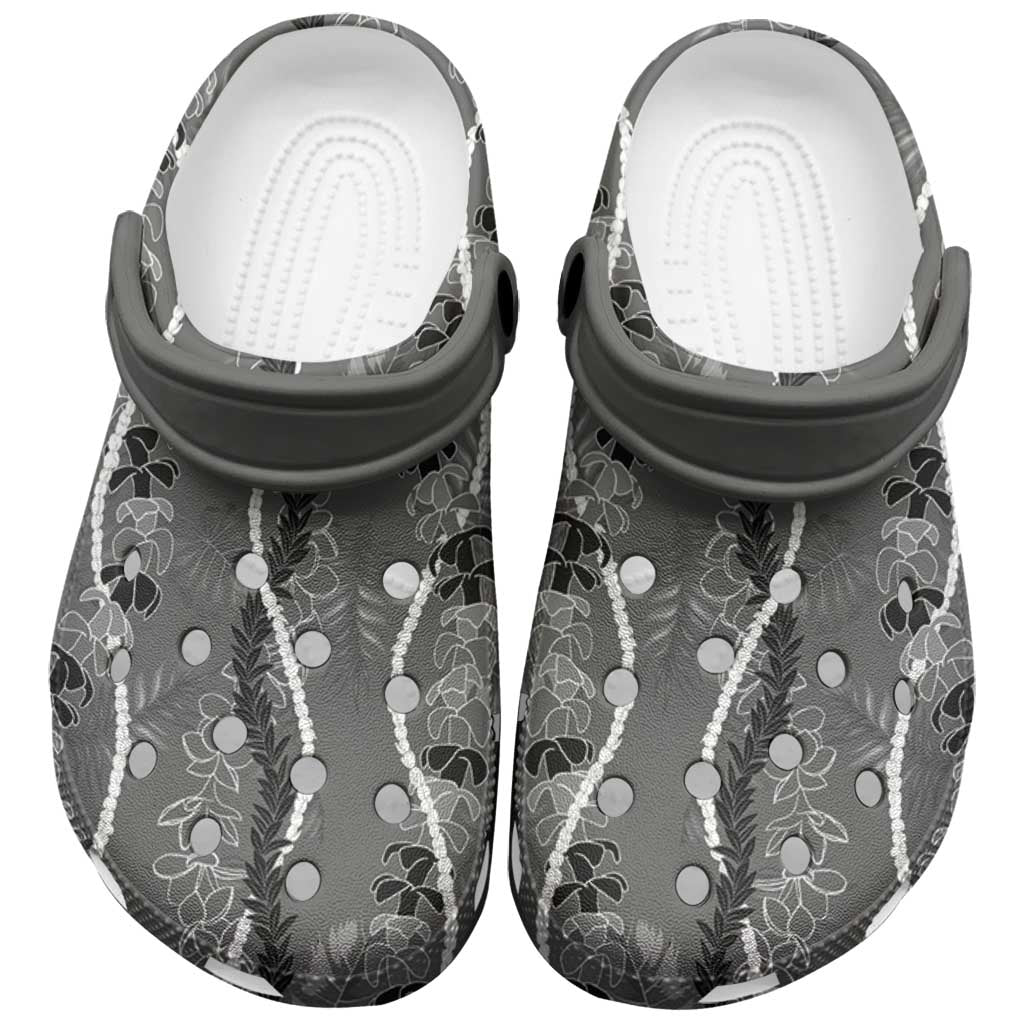 Hawaii Maile Lei Clogs Shoes With Gray Monstera Pattern LT05 Gray - Polynesian Pride