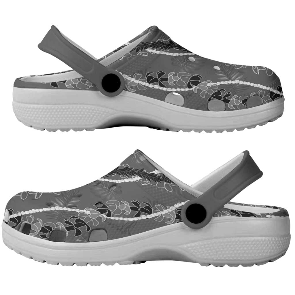 Hawaii Maile Lei Clogs Shoes With Gray Monstera Pattern LT05 - Polynesian Pride