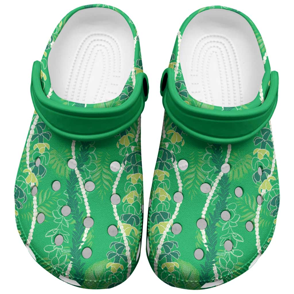 Hawaii Maile Lei Clogs Shoes With Green Monstera Pattern LT05 Green - Polynesian Pride