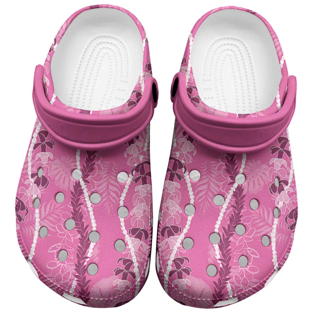 Hawaii Maile Lei Clogs Shoes With Pink Monstera Pattern LT05 Pink - Polynesian Pride