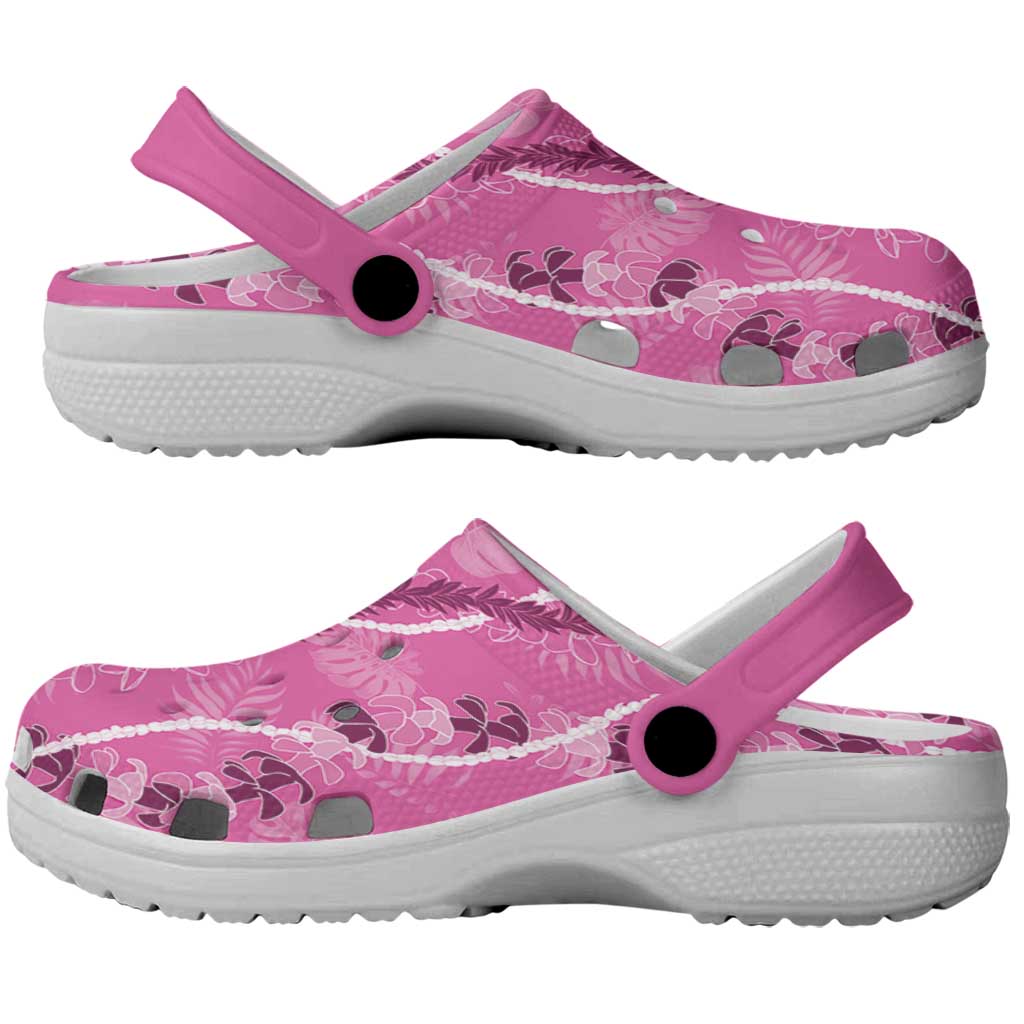 Hawaii Maile Lei Clogs Shoes With Pink Monstera Pattern LT05 - Polynesian Pride