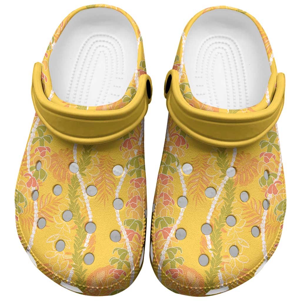 Hawaii Maile Lei Clogs Shoes With Yellow Monstera Pattern LT05 Yellow - Polynesian Pride