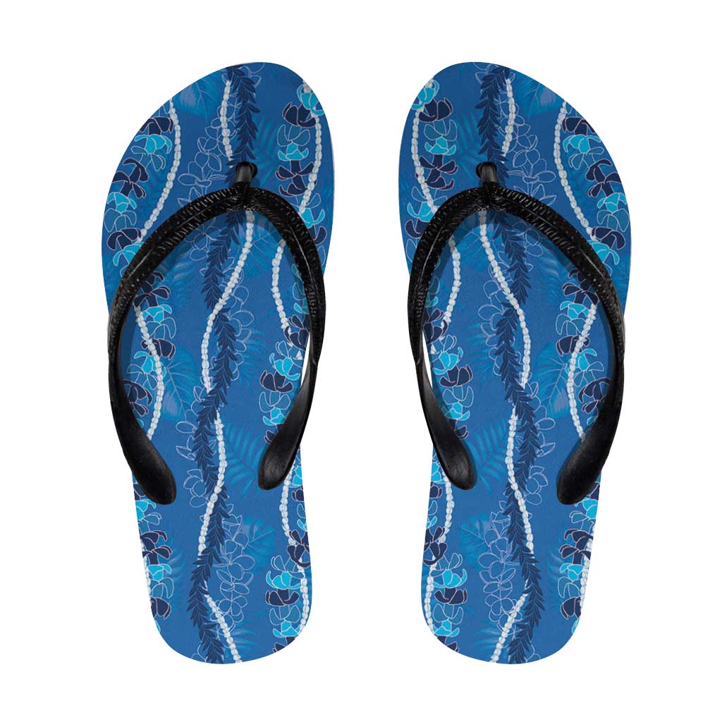 Hawaii Maile Lei Flip Flops With Blue Monstera Pattern LT05 Blue - Polynesian Pride