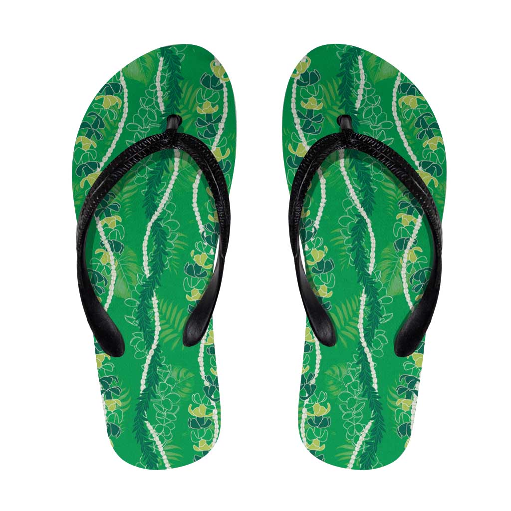 Hawaii Maile Lei Flip Flops With Green Monstera Pattern LT05 Green - Polynesian Pride