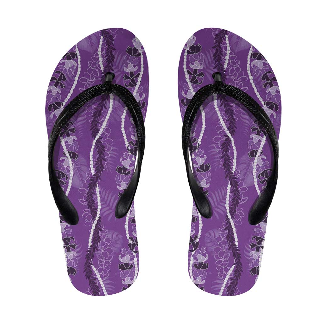 Hawaii Maile Lei Flip Flops With Violet Monstera Pattern LT05 Violet - Polynesian Pride