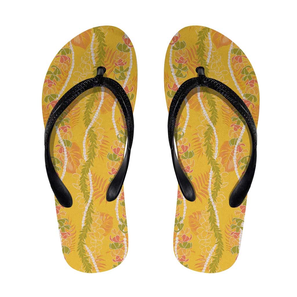 Hawaii Maile Lei Flip Flops With Yellow Monstera Pattern LT05 Yellow - Polynesian Pride
