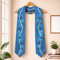 Hawaii Maile Lei Graduation Stole With Blue Monstera Pattern LT05 One Size Blue - Polynesian Pride