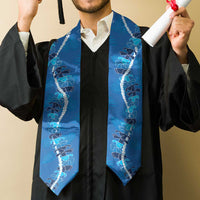 Hawaii Maile Lei Graduation Stole With Blue Monstera Pattern LT05 - Polynesian Pride