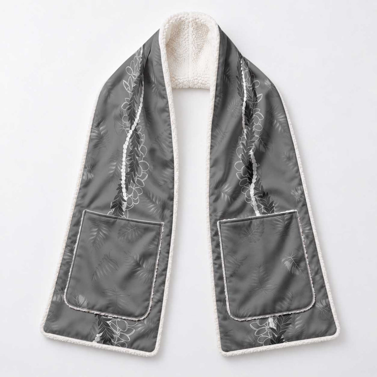 Hawaii Maile Lei Pocket Scarf With Gray Monstera Pattern LT05 - Polynesian Pride