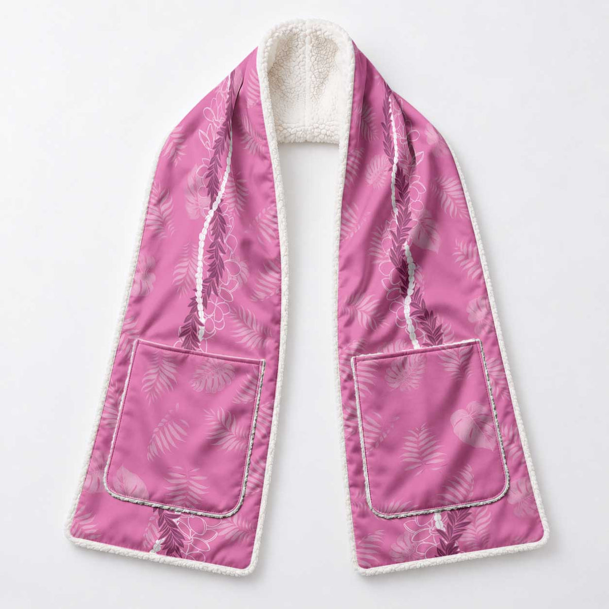 Hawaii Maile Lei Pocket Scarf With Pink Monstera Pattern LT05 - Polynesian Pride