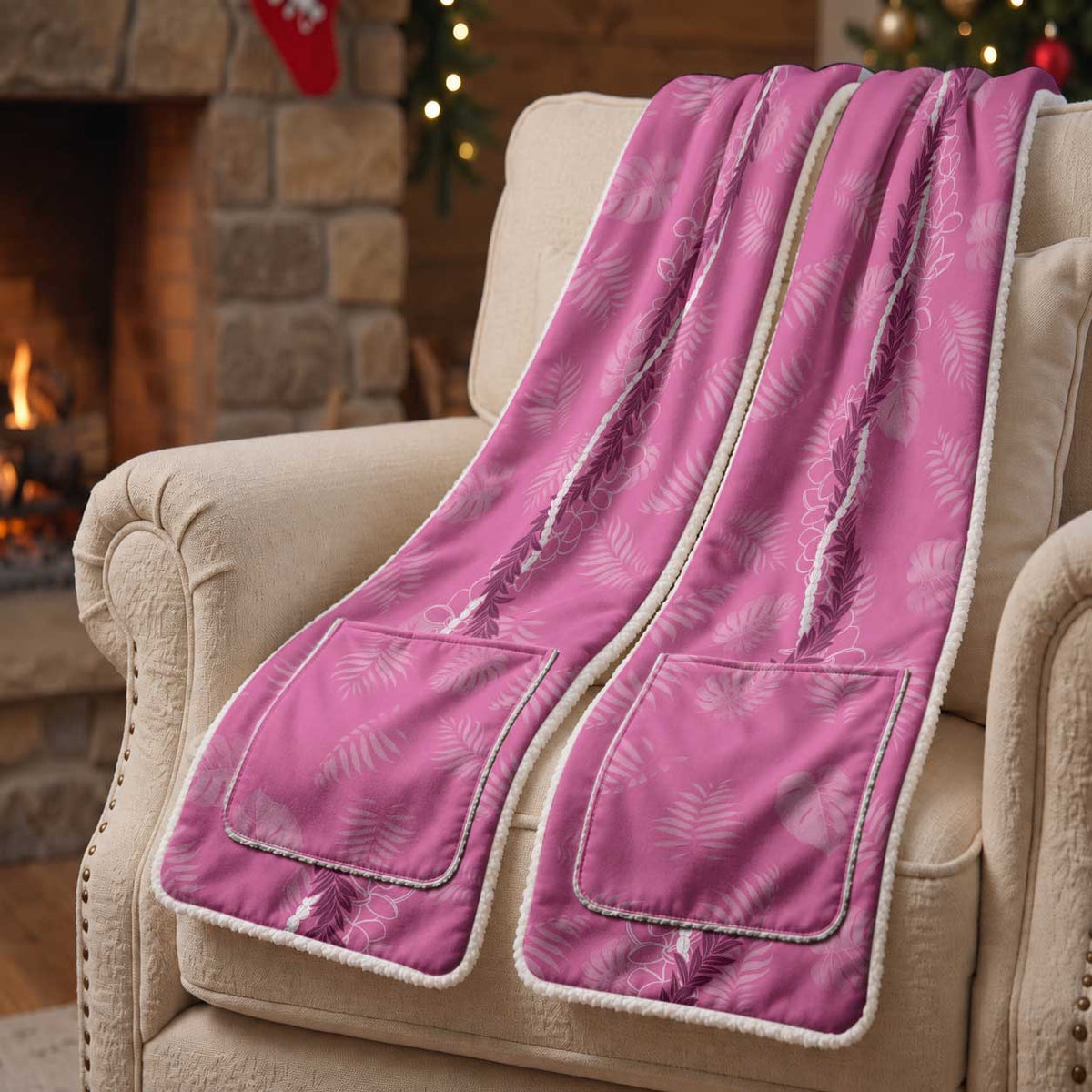 Hawaii Maile Lei Pocket Scarf With Pink Monstera Pattern LT05 - Polynesian Pride