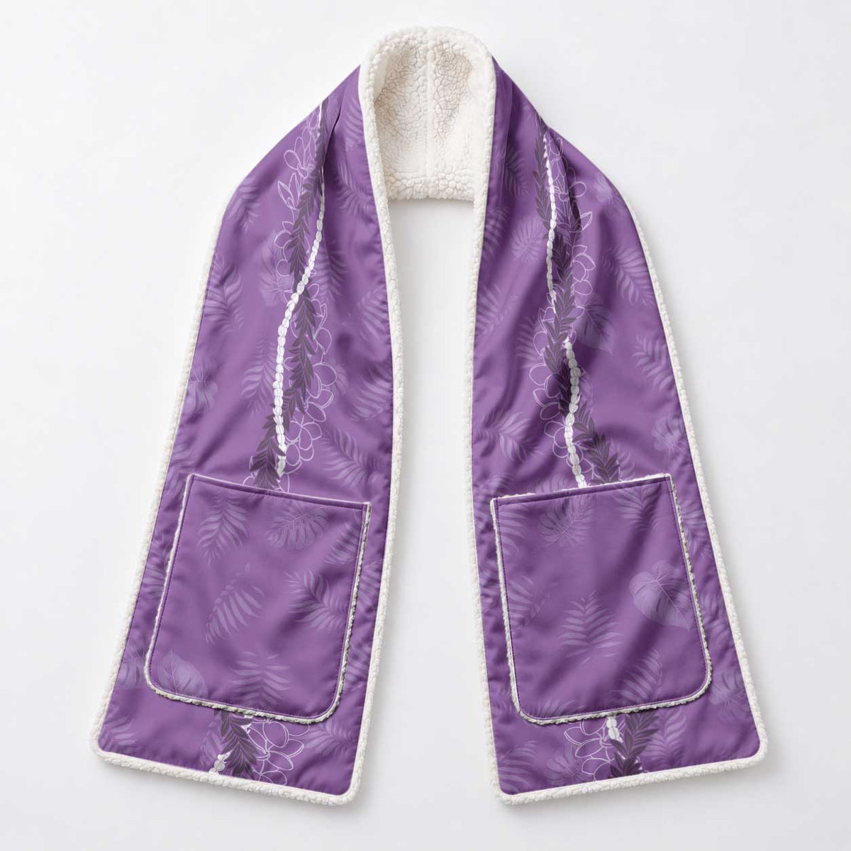 Hawaii Maile Lei Pocket Scarf With Violet Monstera Pattern LT05 - Polynesian Pride