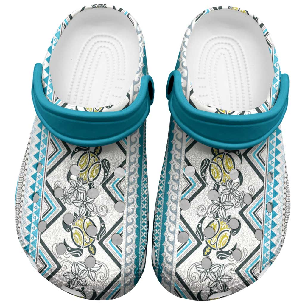 Hawaii Makahiki Turtle Clogs Shoes Blue Tapa Pattern LT05 Blue - Polynesian Pride
