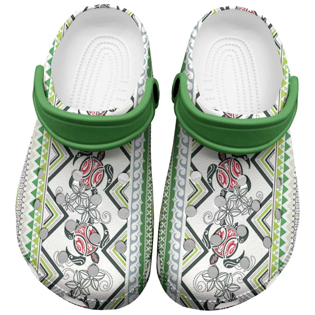 Hawaii Makahiki Turtle Clogs Shoes Green Tapa Pattern LT05 Green - Polynesian Pride