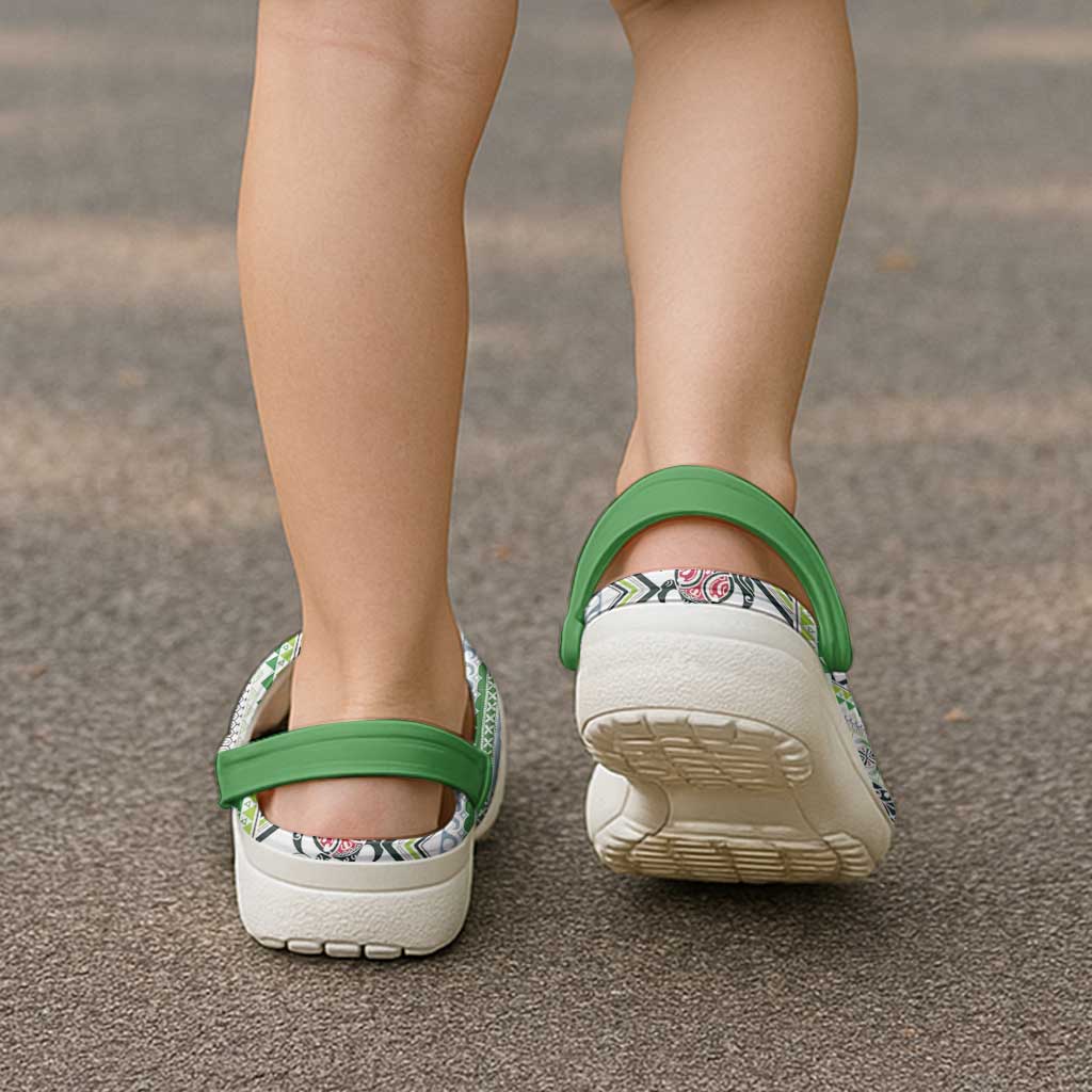 Hawaii Makahiki Turtle Clogs Shoes Green Tapa Pattern LT05 - Polynesian Pride