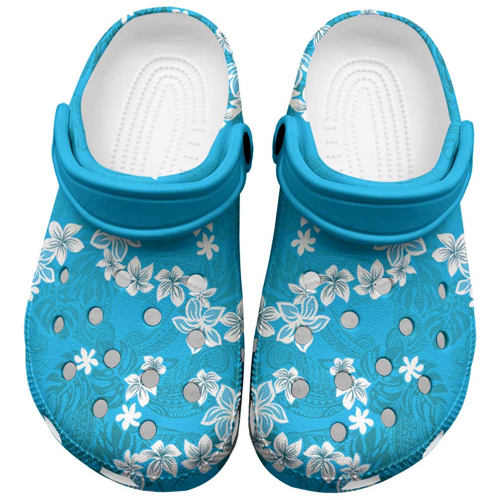 Hawaii Monstera Deliciosa Clogs Shoes Blue Plumeria Polynesian Pattern LT05 Blue - Polynesian Pride