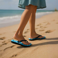 Hawaii Monstera Deliciosa Flip Flops Blue Plumeria Polynesian Pattern LT05 - Polynesian Pride
