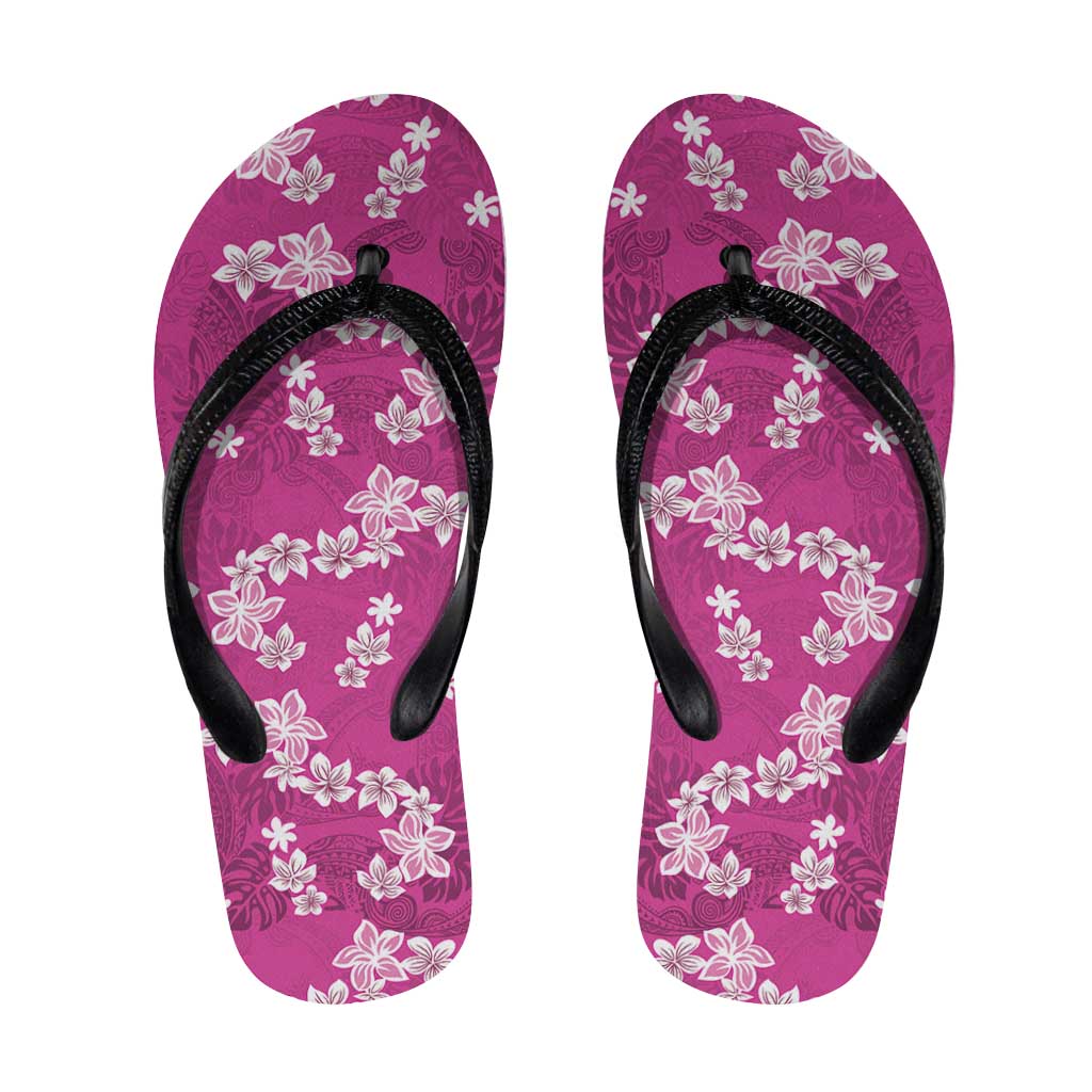 Hawaii Monstera Deliciosa Flip Flops Pink Plumeria Polynesian Pattern LT05 Pink - Polynesian Pride