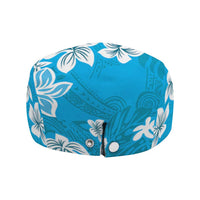 Hawaii Monstera Deliciosa Jeff Hat Blue Plumeria Polynesian Pattern LT05 - Polynesian Pride