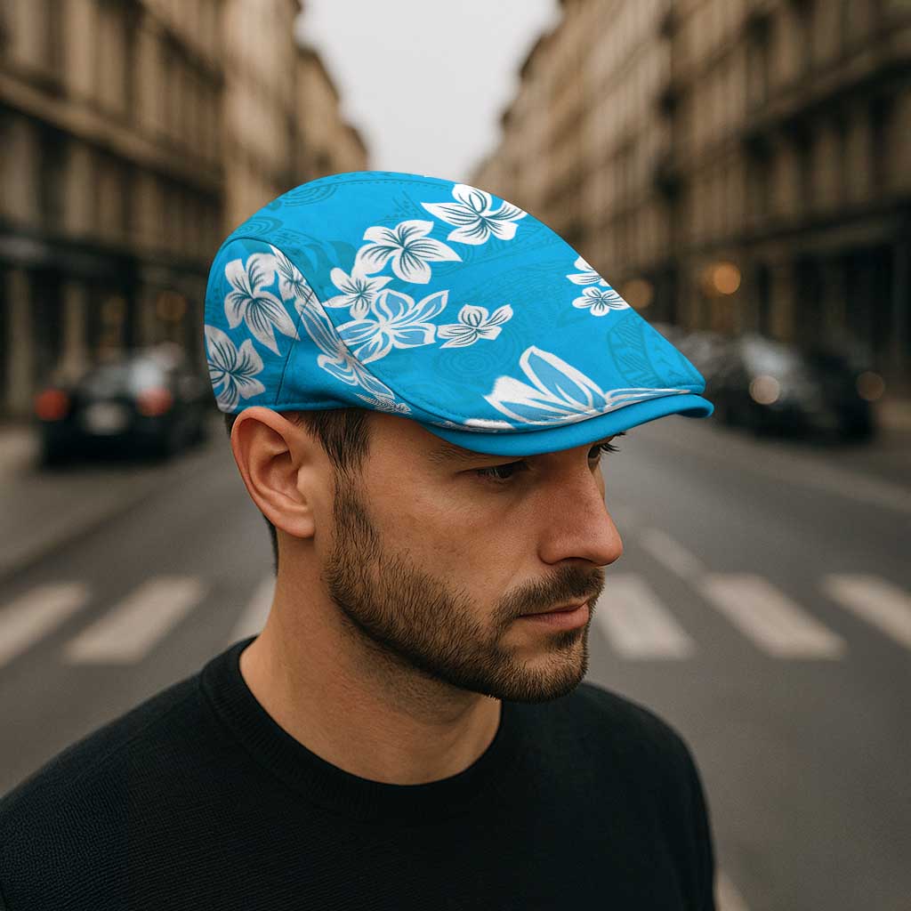 Hawaii Monstera Deliciosa Jeff Hat Blue Plumeria Polynesian Pattern LT05 - Polynesian Pride