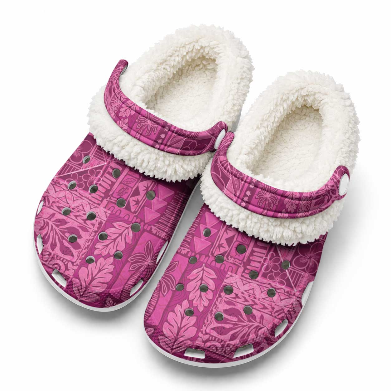 Hawaii Rainforest Beach Tropical Flowers Fleece Clogs LT14 Pink - Polynesian Pride