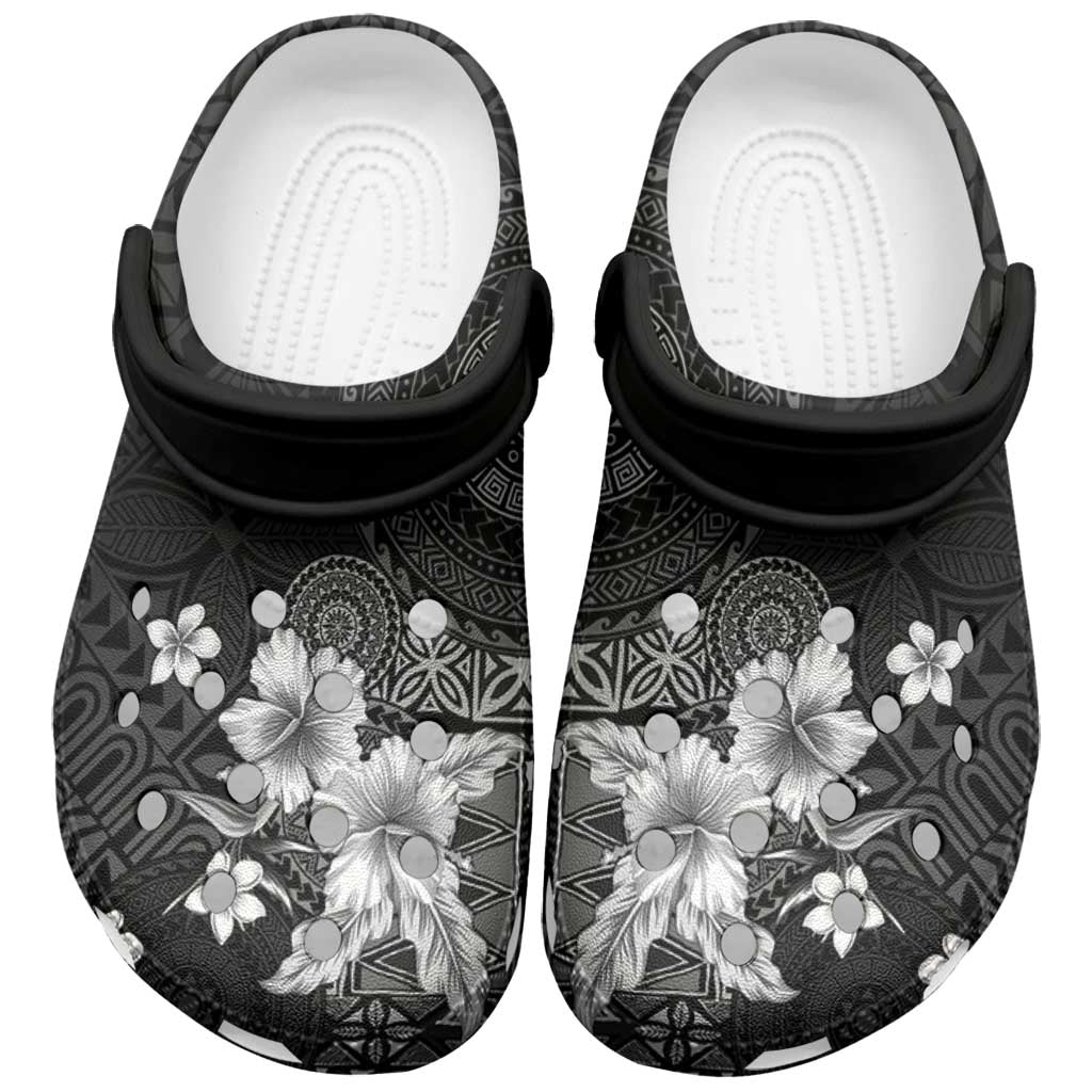 Hawaii Tapa Pattern With Black Hibiscus Clogs Shoes LT05 Black - Polynesian Pride