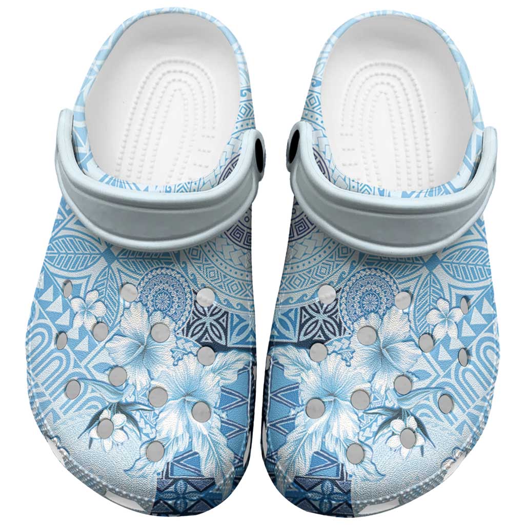 Hawaii Tapa Pattern With Blue Hibiscus Clogs Shoes LT05 Blue - Polynesian Pride