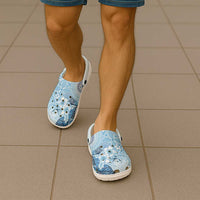 Hawaii Tapa Pattern With Blue Hibiscus Clogs Shoes LT05 - Polynesian Pride