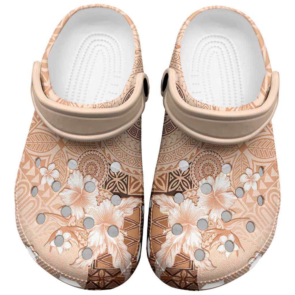 Hawaii Tapa Pattern With Brown Hibiscus Clogs Shoes LT05 Brown - Polynesian Pride